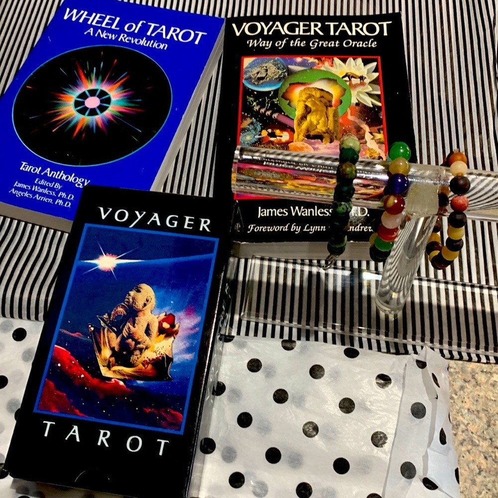 Never used Voyager Tarot Deck and 2 Books plus three beaded stretch bracelets